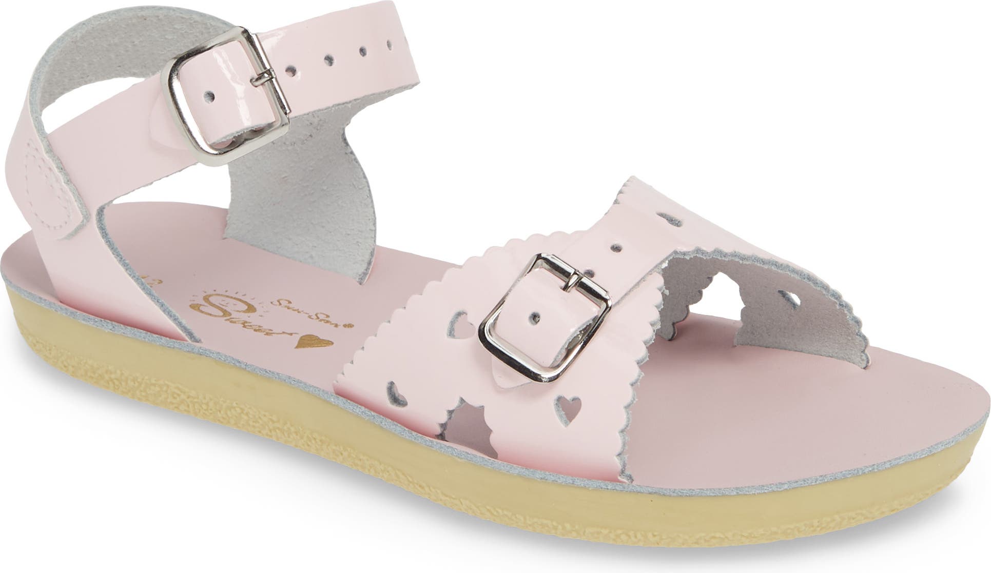 3 YOUTH LEATHER SHINNY PINK SWEETHEART SUN SAN SALTWATER SANDALS SZ 5T